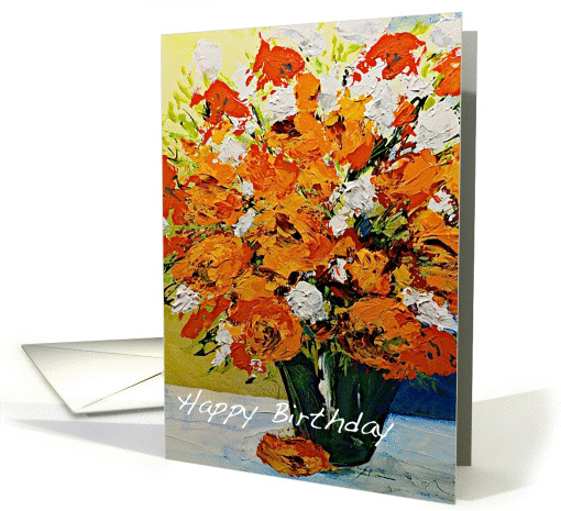 Red,White,Orange Flowers in a Vase - Happy Birthday card (1127104)