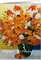 Red,White,Orange Flowers in a Vase - Happy Birthday card