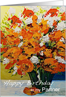Red,White,Orange Flowers in a Vase - Happy Birthday Partner card
