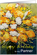 White & Orange Flowers in a Vase - Happy Birthday Partner card