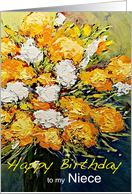 White & Orange Flowers in a Vase - Happy Birthday Niece card