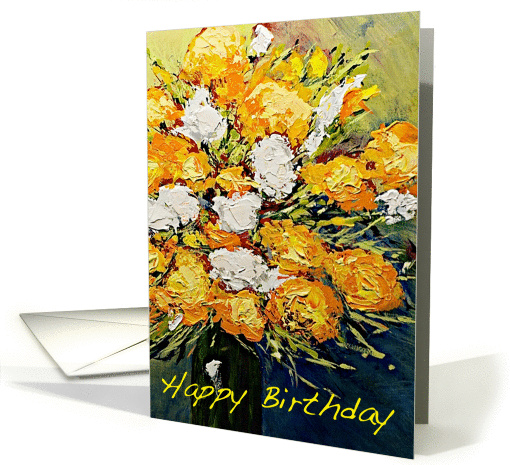 White & Orange Flowers in a Vase - Happy Birthday card (1127280)