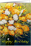 White & Orange Flowers in a Vase - Happy Birthday card