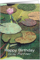 Happy Birthday Partner - Pink Water Lily & Pods card