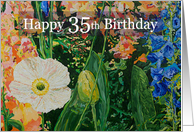 Happy 35th Birthday - White Poppy and Garden Flowers card