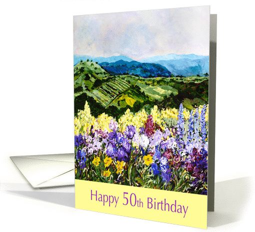 Happy 50th Birthday - Landscape and flower garden card (1131002)