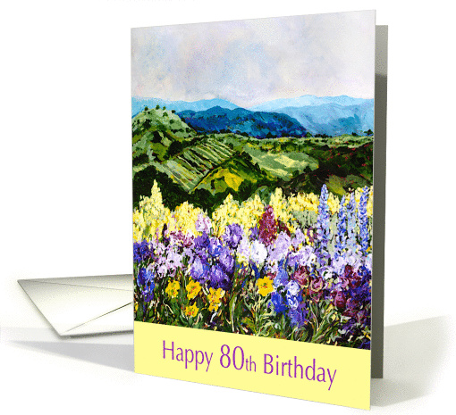 Happy 80th Birthday - Landscape and flower garden card (1131034)