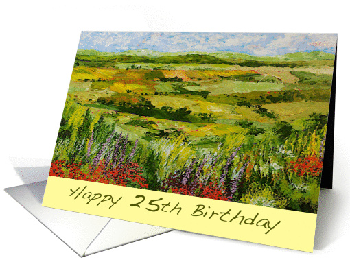 Happy 25th Birthday - Landscape and Red Wildflowers card (1131056)