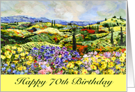 Happy 70th Birthday - Landscape with wildflowers and cypress trees card
