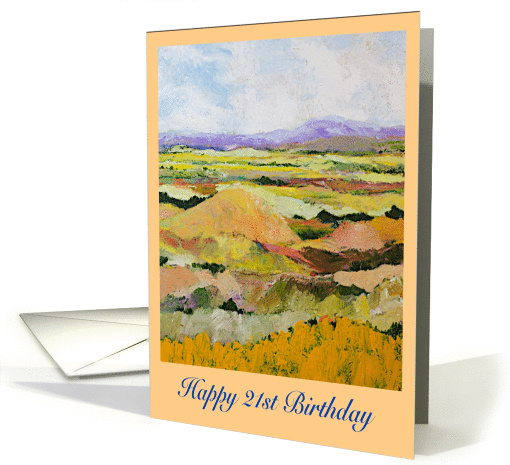 Happy 21st Birthday - Warm Tone Fields and Purple Mountains card