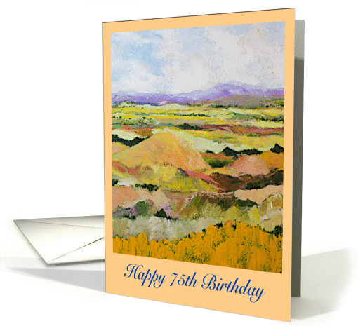 Happy 75th Birthday - Warm Tone Fields and Purple Mountains card