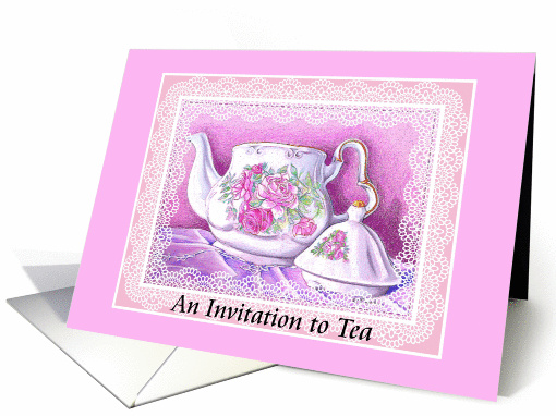 Still Life Teapot and Lace Tea Party Invitation card (1150306)