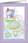 Cat kicking up kitty litter creating a fun birthday message. card