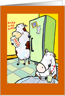 Cow sniffing milk wondering if it’s sour. card