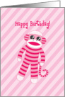 Happy Birthday Sock Monkey - Pink Striped card