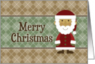 Cute Merry Christmas Santa Claus - Sage Brown Argyle card
