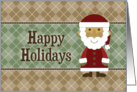 Cute Happy Holidays Santa Claus - Sage Brown Argyle card