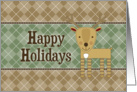 Whimsical Happy Holidays Reindeer - Sage Brown Argyle card