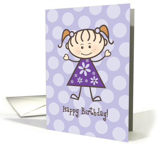 Happy Birthday Stick Figure Girl - Purple Polka Dots card (1117960)