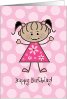 Happy Birthday Ethnic Stick Figure Girl - Pink Polka Dots card