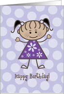 Happy Birthday Ethnic Stick Figure Girl - Purple Polka Dots card