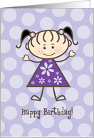 Happy Birthday Stick Figure Girl - Purple Polka Dots card