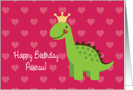 Happy Birthday Princess Dinosaur - Pink Hearts card