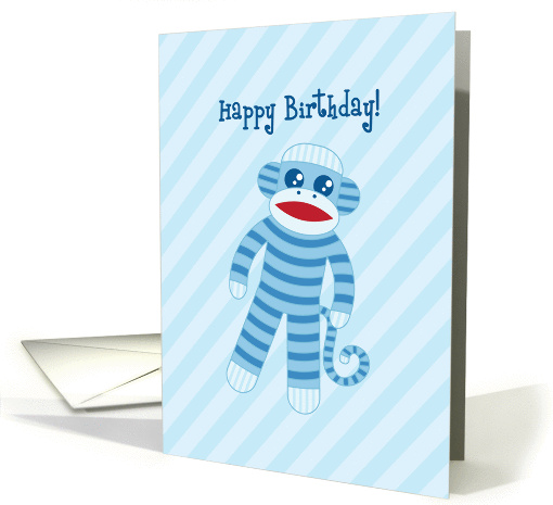 Happy Birthday Sock Monkey - Blue Striped card (1118246)