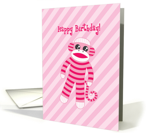 Happy Birthday Sock Monkey - Pink Striped card (1118254)