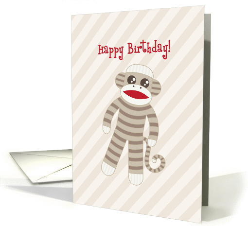 Happy Birthday Classic Sock Monkey - Tan Striped card (1118256)