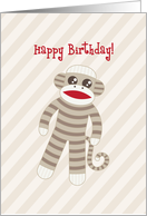 Happy Birthday Classic Sock Monkey - Tan Striped card