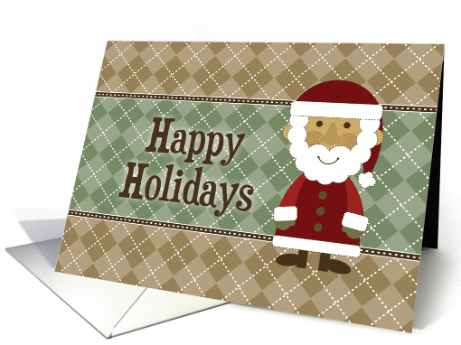 Cute Happy Holidays Santa Claus - Sage Brown Argyle card (1158174)