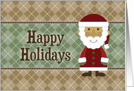 Cute Happy Holidays Santa Claus - Sage Brown Argyle card