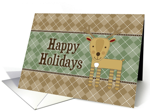 Whimsical Happy Holidays Reindeer - Sage Brown Argyle card (1158176)