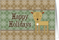 Whimsical Happy Holidays Reindeer - Sage Brown Argyle card