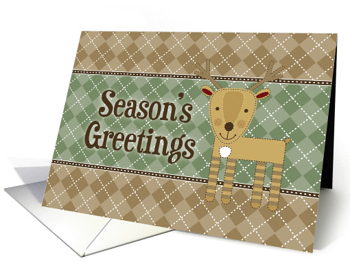 Whimsical Season's Greetings Reindeer - Sage Brown Argyle card