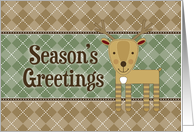 Whimsical Season’s Greetings Reindeer - Sage Brown Argyle card