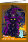 Black Halloween cat and ghost mouse, blank inside card