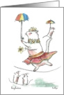 Blank Note Card, Cat And Mouse High Wire Act with Colorful Umbrellas card