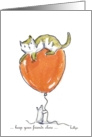 Keep your friends close, whimsical cat with mouse, red balloon card