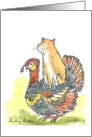 Thanksgiving Turkey Rides, Cat Sitting on Turkey’s Back card