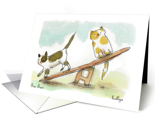 See-Saw Birthday Happy Birthday cartoon cat 'Humor' card (1153722)