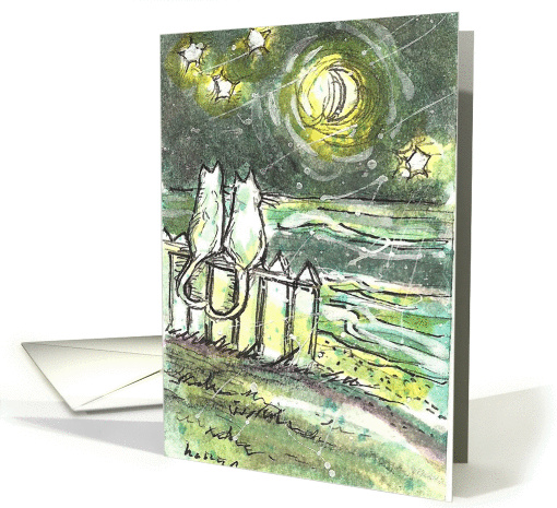 two blanch cats among starry sky and sea card (1314062)