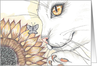 Cat and Sunflower guest tickels kitties pink nose - blank notes card