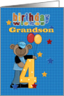 Grandson 4th Birthday, Stars and Bear card