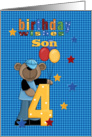 Son 4th Birthday, Stars and Bear card