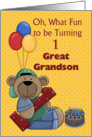 Great Grandson 1st Birthday, Bear with Balloons card