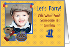 1st Birthday Party Invitation, Bear with Balloons card