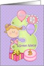 3rd Birthday Great Niece, Balloons, Big 3 on Purple card