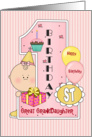 1st Birthday Great Granddaughter, Balloons, pink, yellow, Big One card